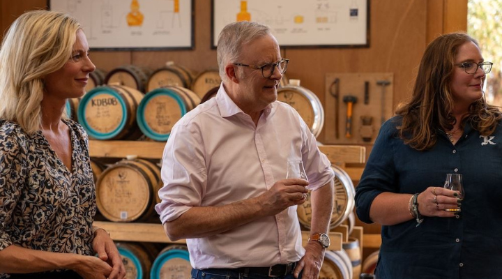 Anthony Albanese as a Tasmanian distillery